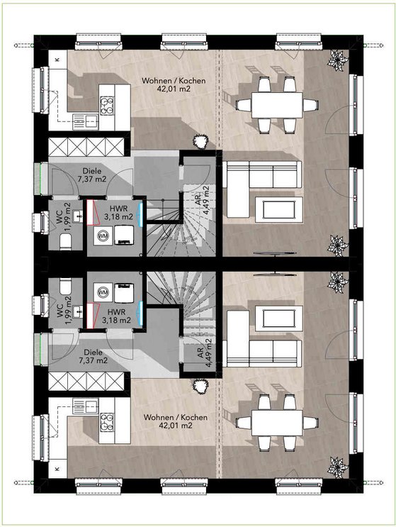 Doppelhaus 1 Standard Erdgeschoss